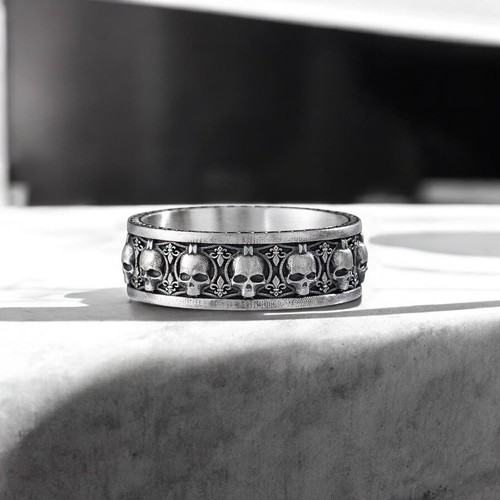 925 Sterling Silver Vintage Skull Oxidized Ring - photo 2