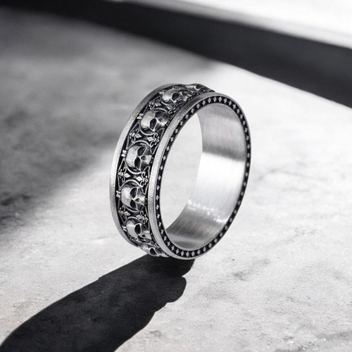 925 Sterling Silver Vintage Skull Oxidized Ring - photo 5