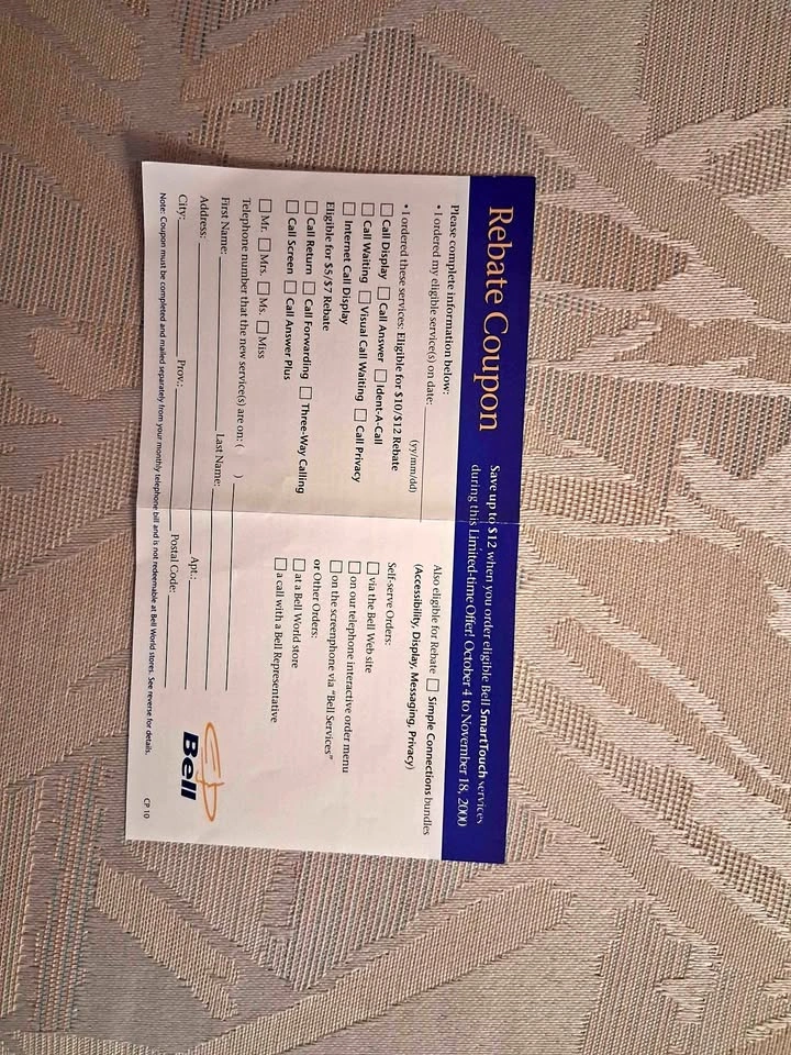 Vintage Bell Canada Rebate Coupon - Year 2000 Memorabilia