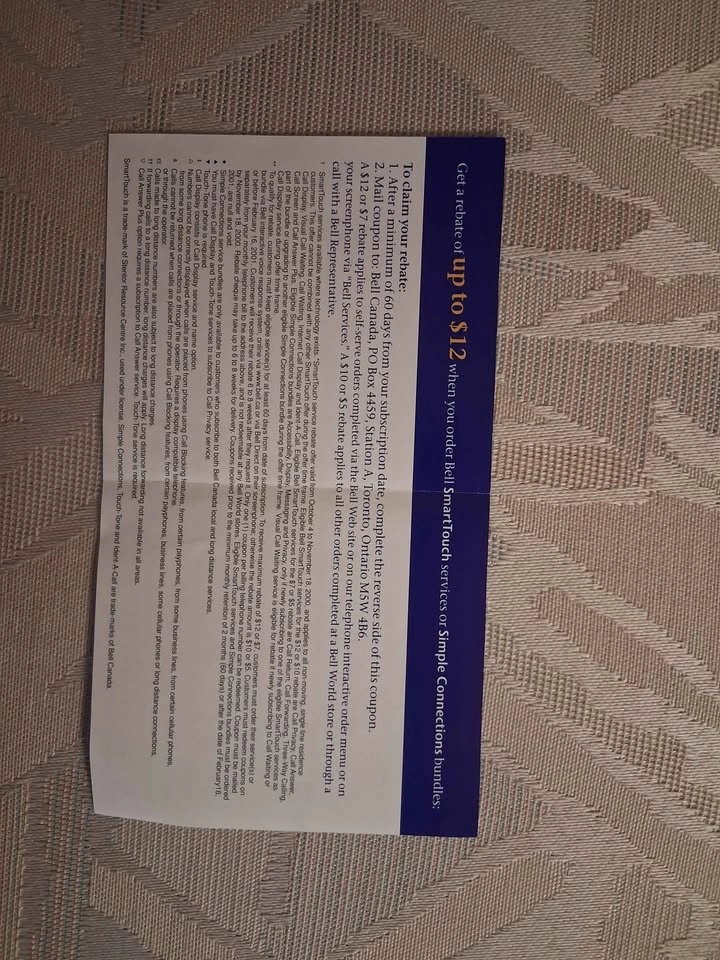 Vintage Bell Canada Rebate Coupon - Year 2000 Memorabilia - photo 2