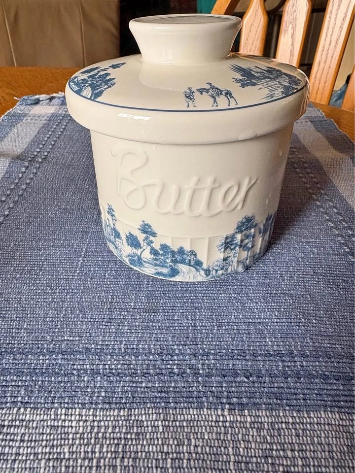 Blue Toile Ceramic Butter Crock