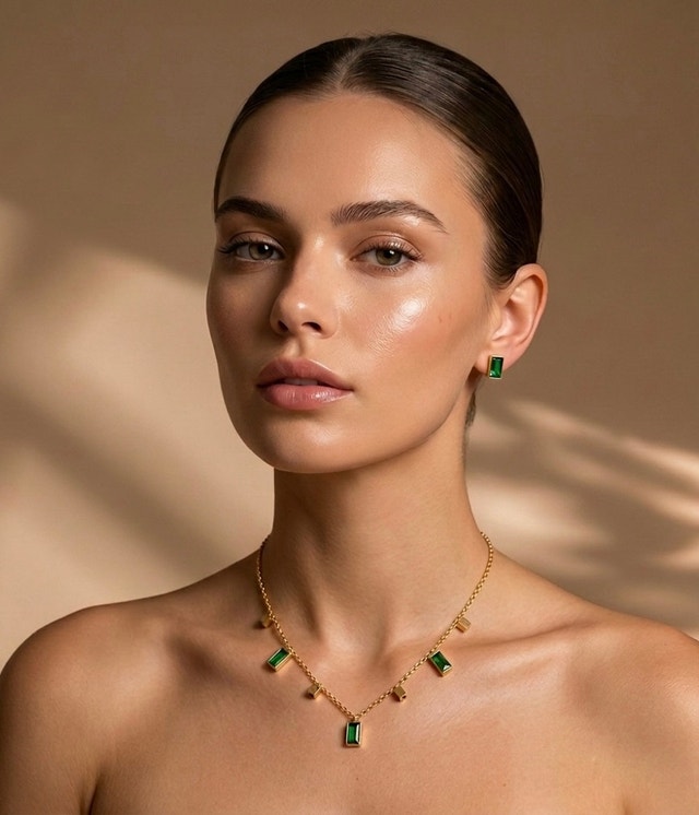 Emerald green necklace and earrings