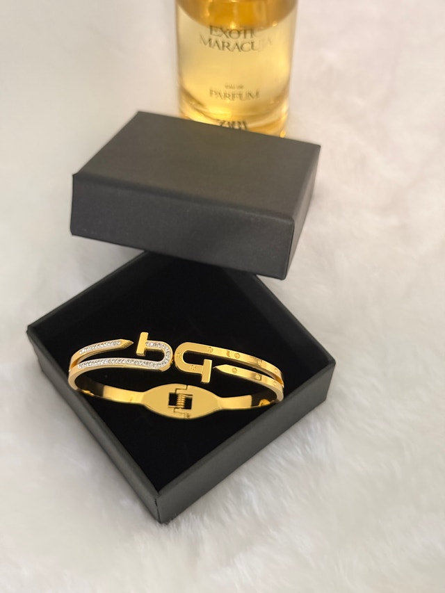 Gold-Tone Crystal Hinged Bracelet