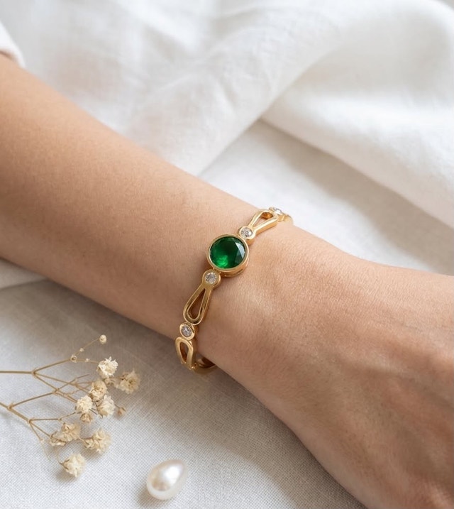 Gold-Tone Emerald and Crystal Bracelet