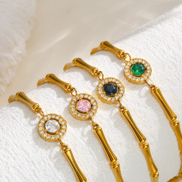 Gold Tone Bamboo Style 4 set Crystal Bracelets