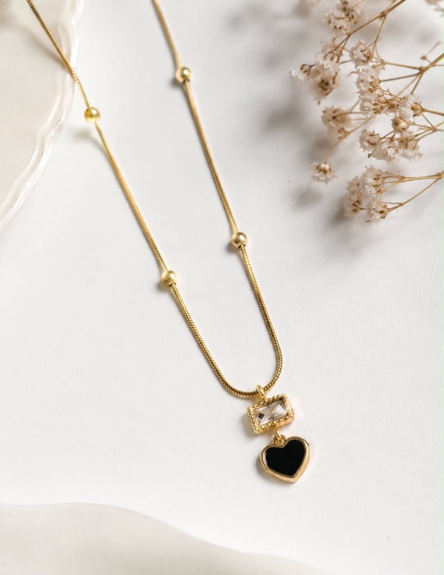 Gold-Tone Heart and Crystal Necklace