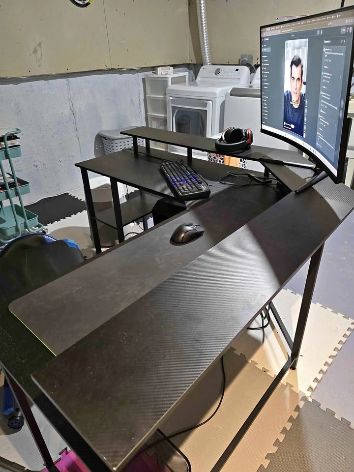 L-Shaped Gaming Desk with Monitor Stand