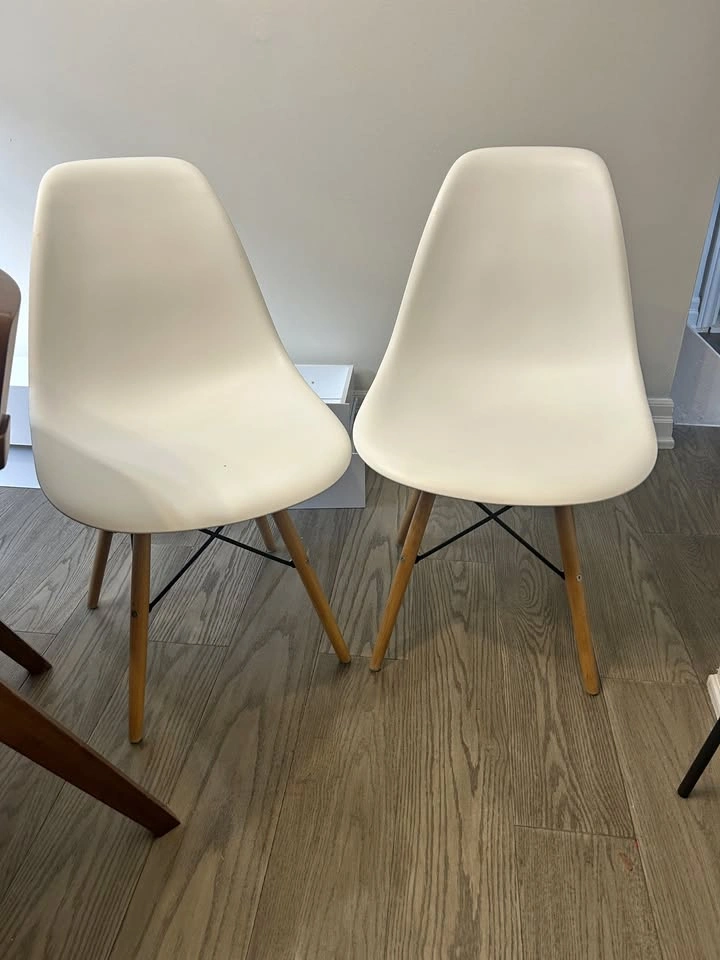 2 Structube Eiffel Dining Chairs – White + Natural Wood