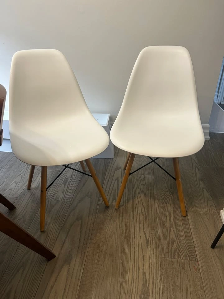 2 Structube Eiffel Dining Chairs – White + Natural Wood - photo 5