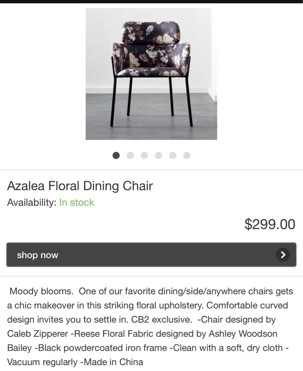 Azalea Curved Black Floral Metal Dining Chair - photo 2