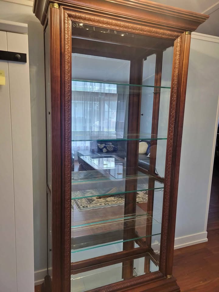 Lighted and mirror curio cabinet.