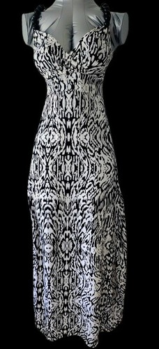 Elegant White & Black Spaghetti Beaded Straps Dress. Size S.