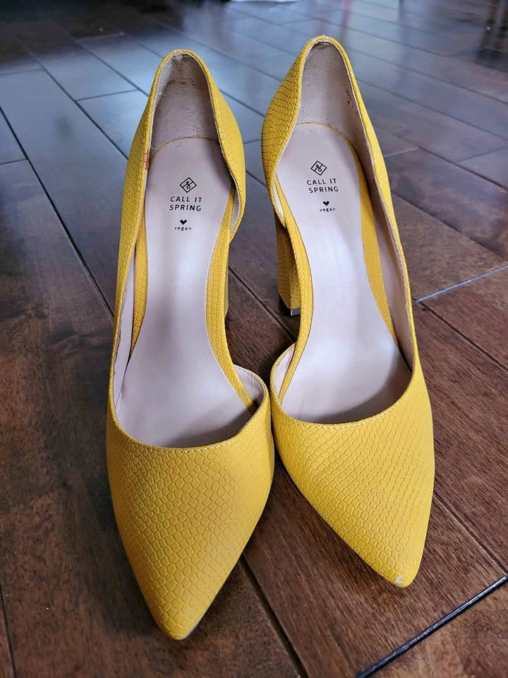 Call It Spring Yellow Snakeskin Block Heels