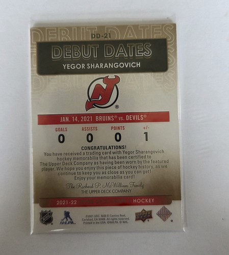 2021-22 Upper Deck Debut Dates Jerseys Yegor Sharangovich #DD-21 - photo 2