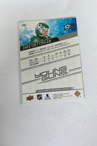 20-21 UD Upper Deck Series 1 Young Guns Jake Oettinger #246 - photo 2