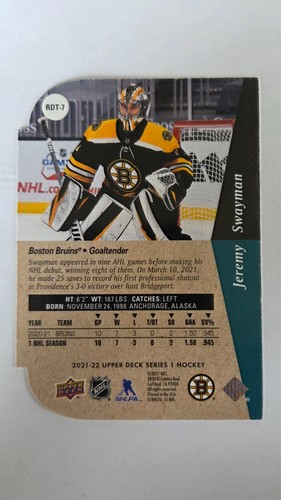 2021-22 UD Series 1 Jeremy Swayman 94-95 Die-Cut Rookie Card - photo 2