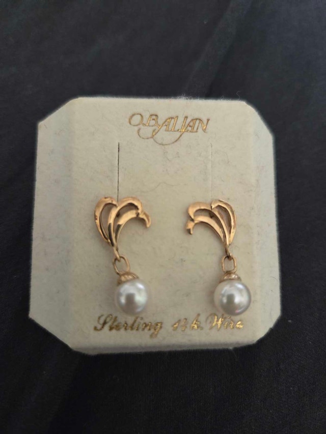 Vintage Sterling Imitation Pearl Earrings with 14k Gold Wire