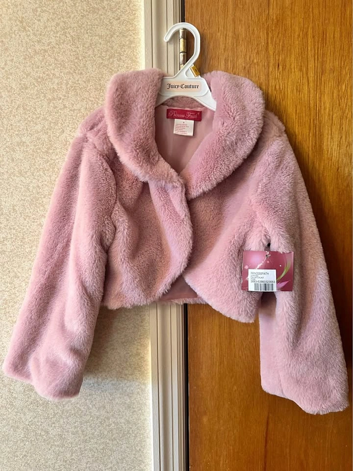 Princess Faith Pink Faux Fur Jacket - size 8