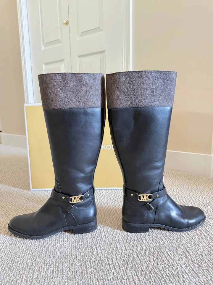 Michael Kors Kincaid Leather & Logo Riding Boots – Size 7M - photo 2