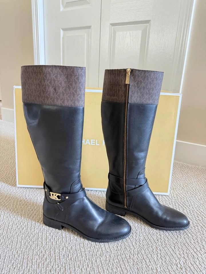 Michael Kors Kincaid Leather & Logo Riding Boots – Size 7M - photo 5