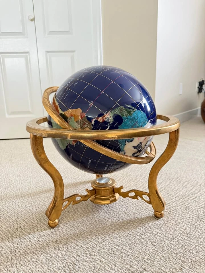17” Large Decorative Blue World Globe with Ornate Gold Stand