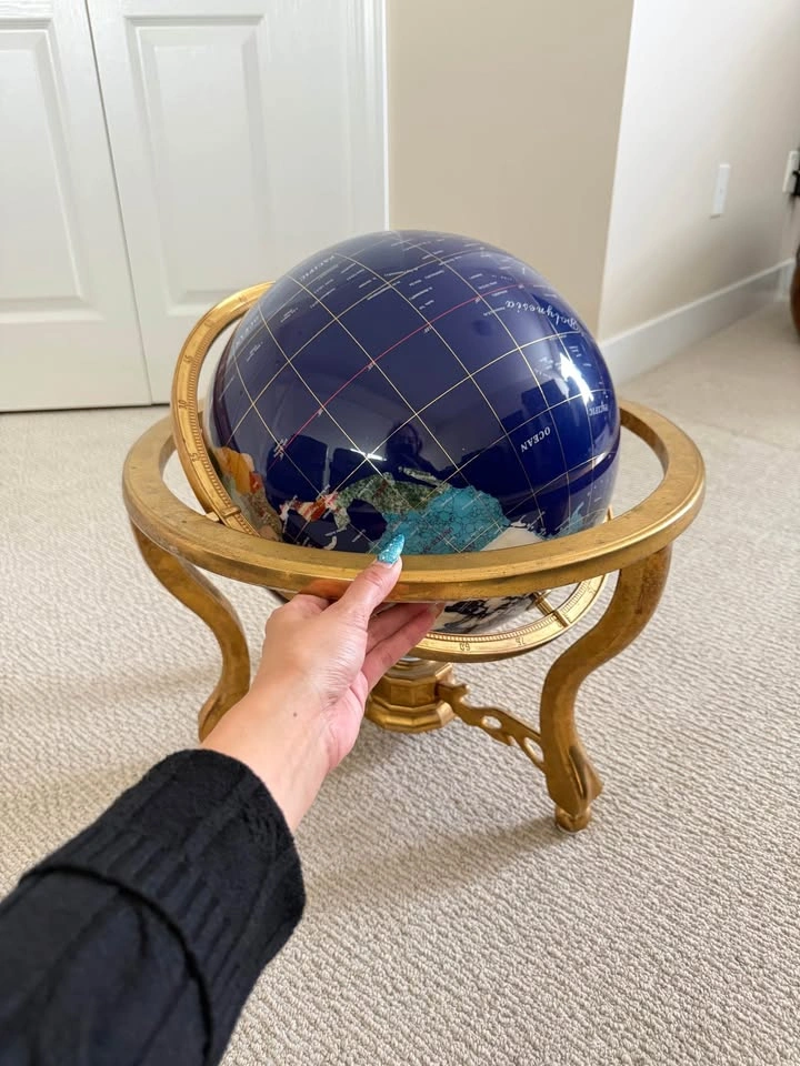 17” Large Decorative Blue World Globe with Ornate Gold Stand - photo 2