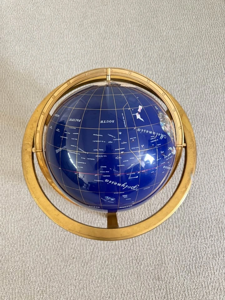 17” Large Decorative Blue World Globe with Ornate Gold Stand - photo 3