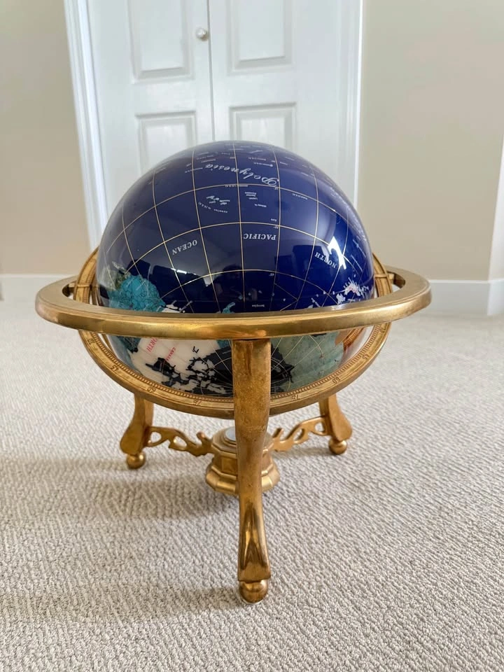 17” Large Decorative Blue World Globe with Ornate Gold Stand - photo 4