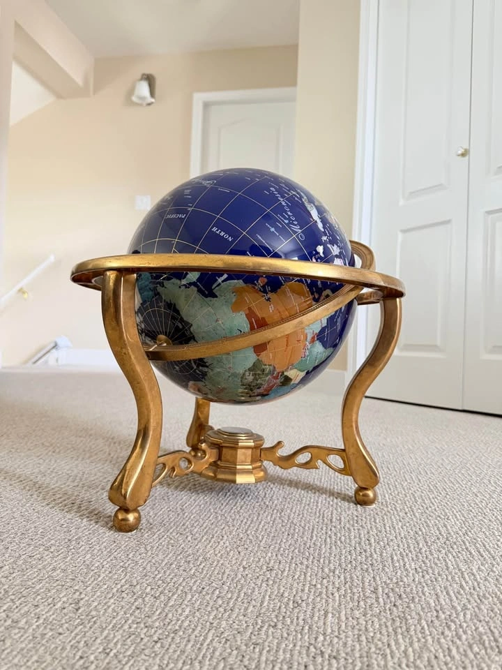 17” Large Decorative Blue World Globe with Ornate Gold Stand - photo 5