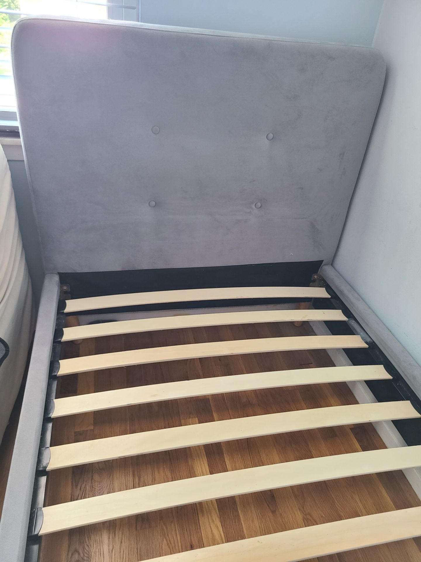 Upholstered Gray Single Bed Frame and Mattress - photo 2