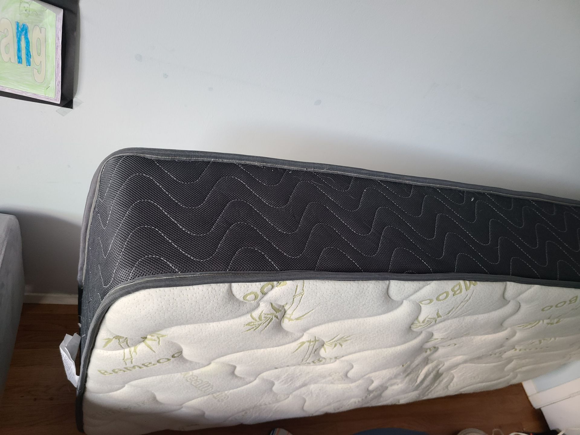 Upholstered Gray Single Bed Frame and Mattress - photo 5