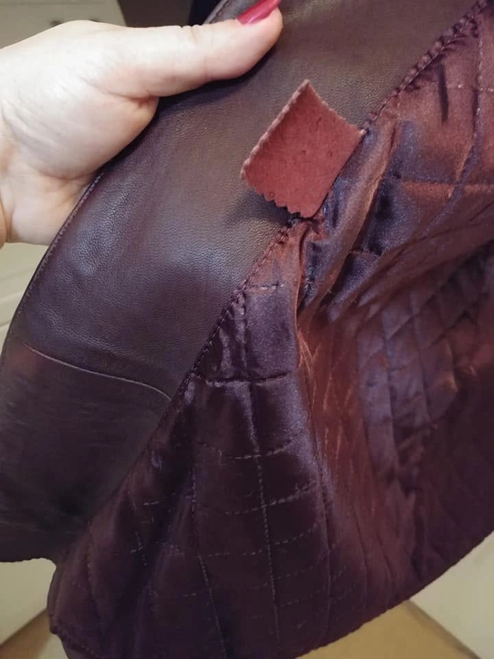 Burgundy Long Leather Coat with Textured Trim - photo 5