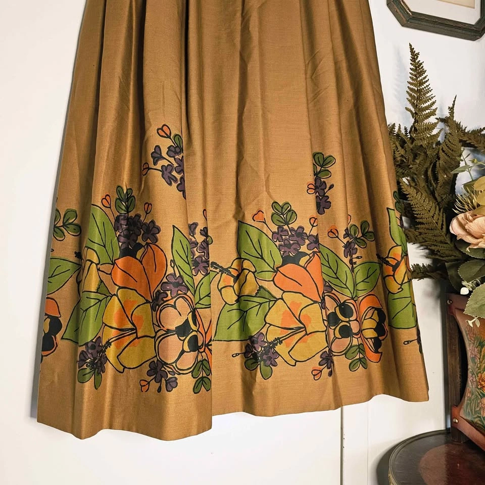 XS 70s Matching Skirt and Top Set Brown Floral Retro - photo 4