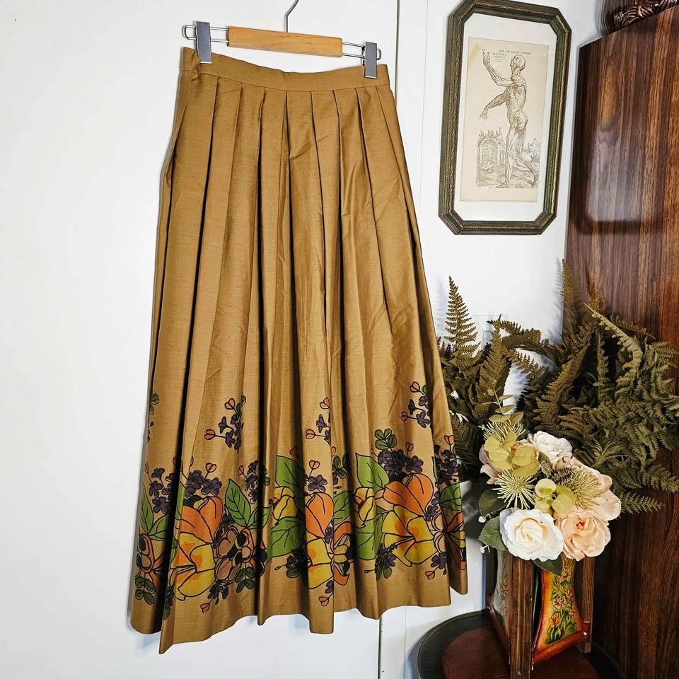 XS 70s Matching Skirt and Top Set Brown Floral Retro - photo 5