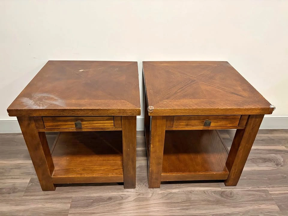 Pair of Wood End Tables with Drawers