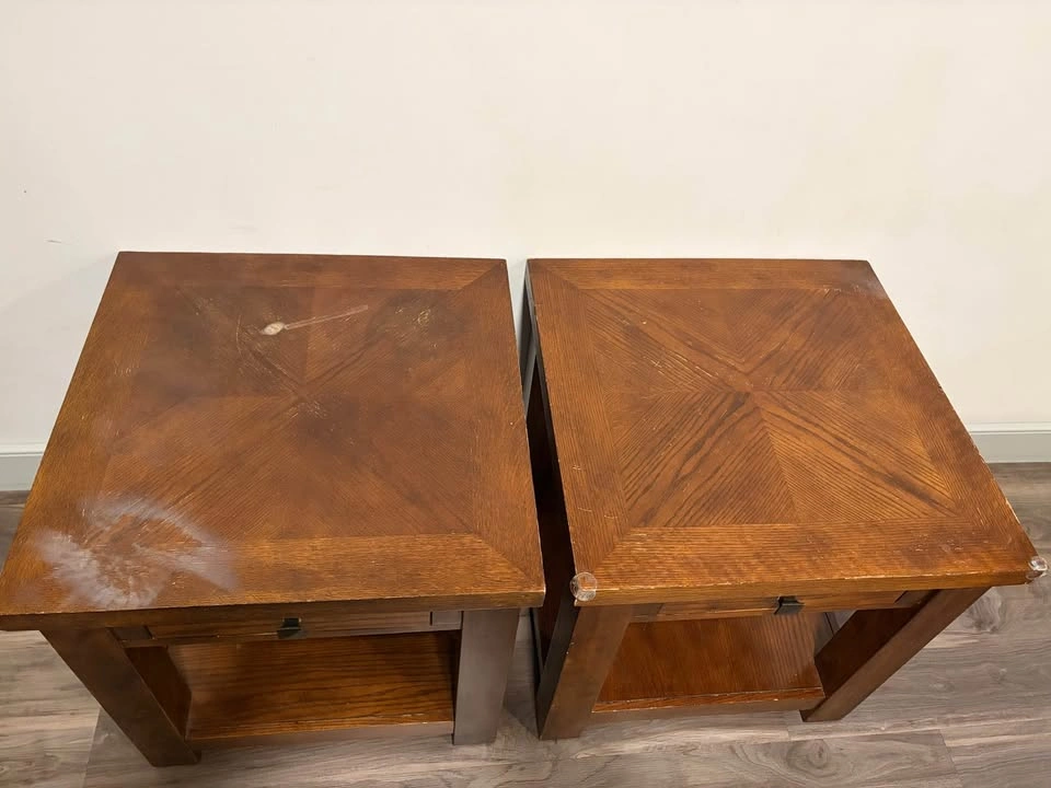 Pair of Wood End Tables with Drawers - photo 2
