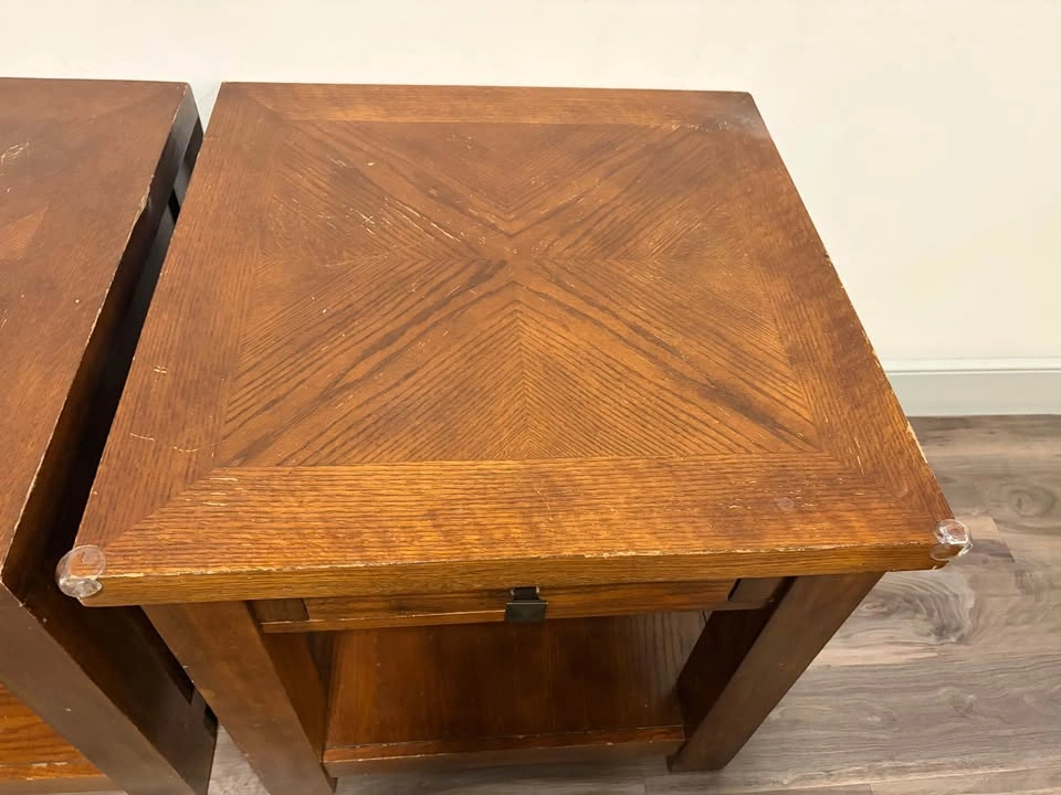 Pair of Wood End Tables with Drawers - photo 4