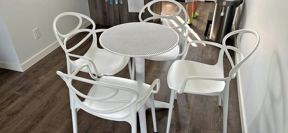 White 5-Piece Pedestal Dining Set with 4 Chairs