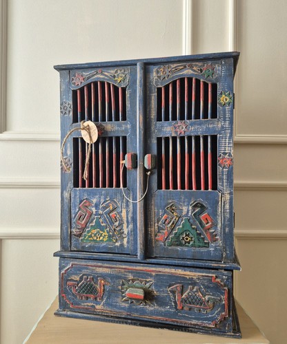 Vintage Hand Carved Mexican Folk Art Cabinet