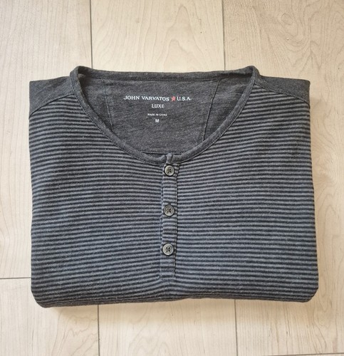 John Varvatos USA Luxe Henley Mens M Gray Black Striped NWT