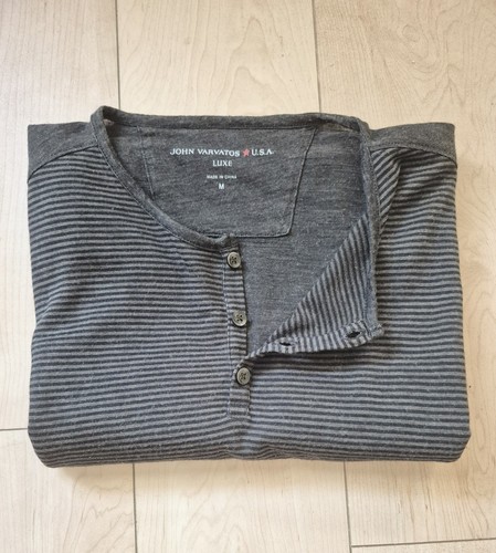 John Varvatos USA Luxe Henley Mens M Gray Black Striped NWT - photo 2