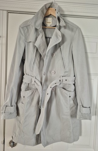 Vintage Diesel Trench Coat Mens Large Grey Belted Mac Coat