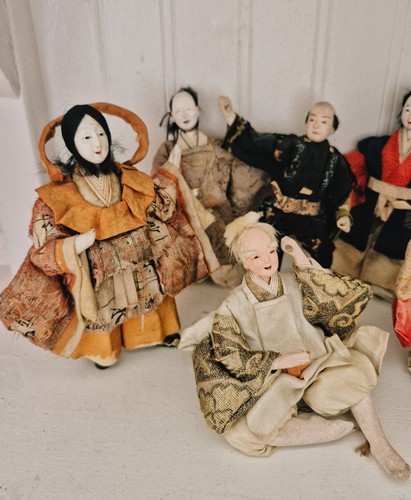 8 Antique Japanese Hina Ningyo Dolls Meiji Era 1900 - photo 3