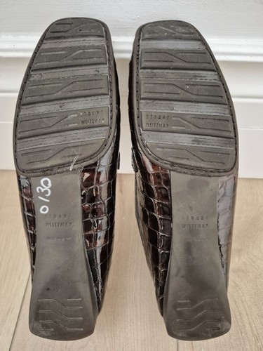 Stuart Weitzman Croc Patent Leather Loafers Gold Chain Size 8 - photo 4