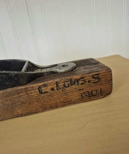 Antique Transitional Wood Hand Plane Dated 1901 C. Lewis