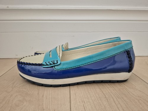 Geox Respira Patent Leather Moccasin Loafers Blue US 5 - photo 2