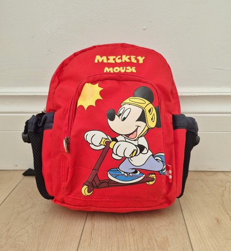 Vintage Disney Mickey Mouse Kids Backpack Red Scooter Print