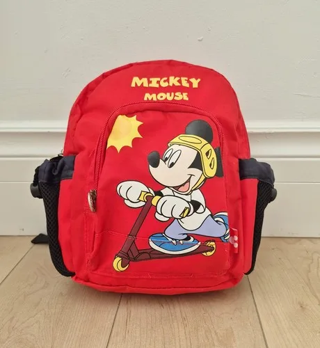 Vintage Disney Mickey Mouse Kids Backpack Red Scooter Print