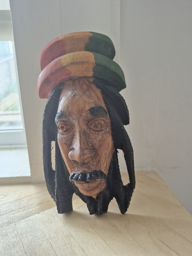 Hand Carved Wood Rasta Head Wall Carving Rastafarian Art