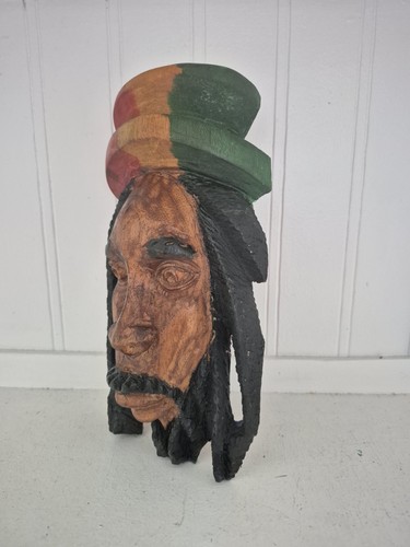 Hand Carved Wood Rasta Head Wall Carving Rastafarian Art - photo 2